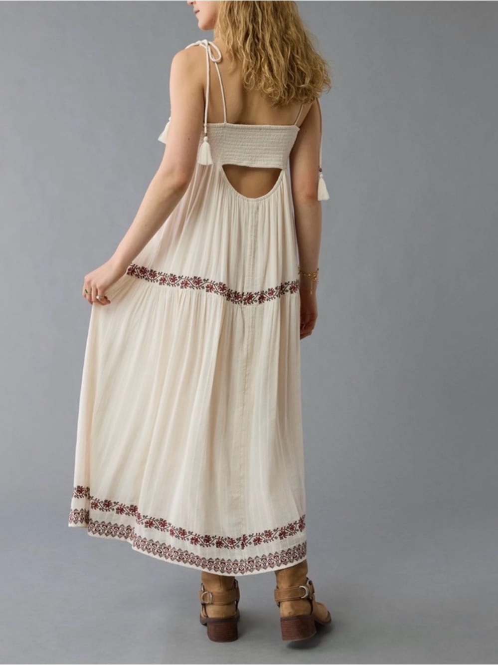 American Eagle Boho Sleeveless Maxi Dress with Embroidery Size Large - Picture 5 of 10